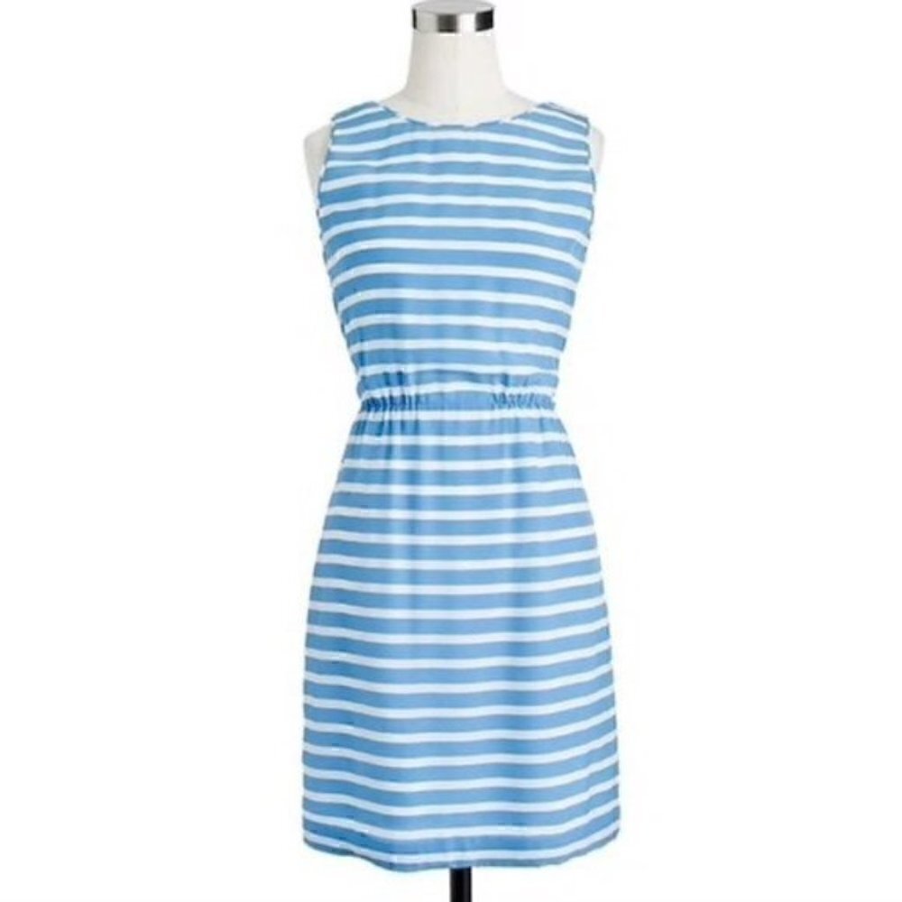 J. Crew Mini Dress 0 Dree Striped Silk Blue White Nautical Summer Party Boat